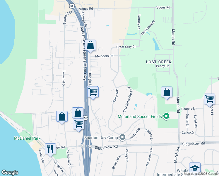 map of restaurants, bars, coffee shops, grocery stores, and more near 19 Eagles Perch Circle in Madison