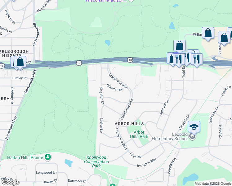 map of restaurants, bars, coffee shops, grocery stores, and more near 3310 Nottingham Way in Madison