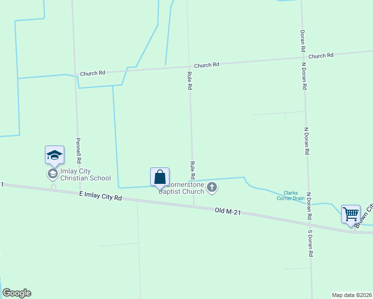 map of restaurants, bars, coffee shops, grocery stores, and more near 119 Rule Road in Imlay City