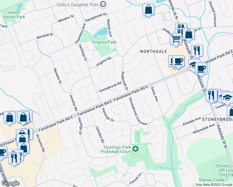 map of restaurants, bars, coffee shops, grocery stores, and more near 420 Fanshawe Park Road East in London