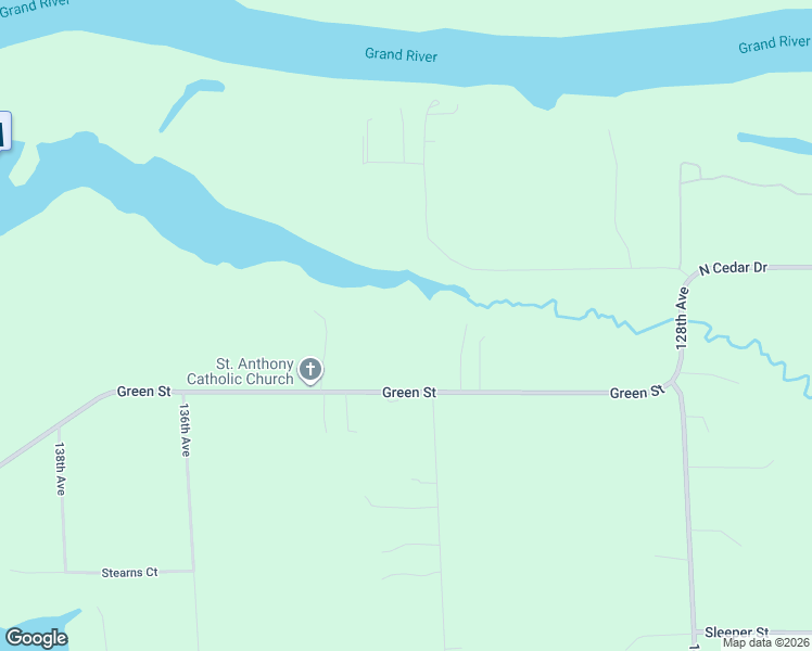 map of restaurants, bars, coffee shops, grocery stores, and more near 13193 Green Street in Grand Haven
