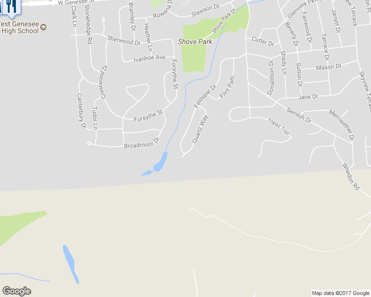 map of restaurants, bars, coffee shops, grocery stores, and more near 225 Feldspar Drive in Syracuse