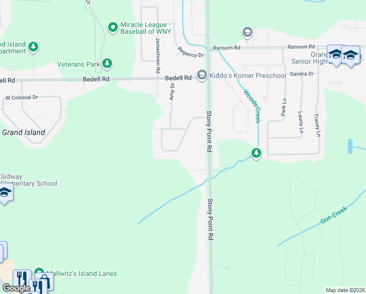 map of restaurants, bars, coffee shops, grocery stores, and more near 118 Independence Lane in Erie County