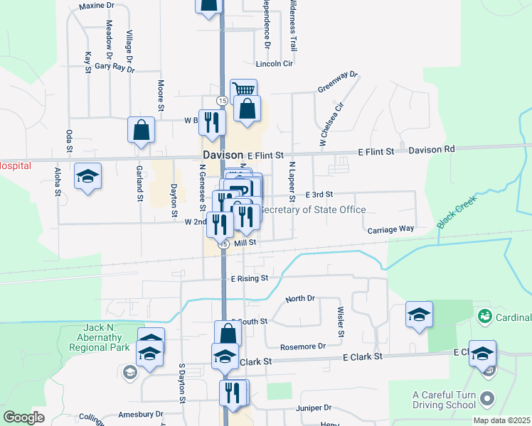 map of restaurants, bars, coffee shops, grocery stores, and more near 303 North Davison Street in Davison