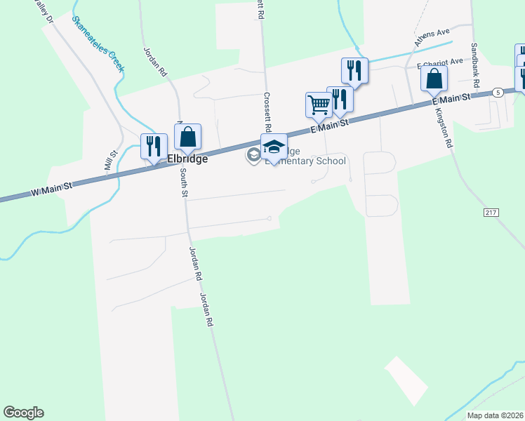 map of restaurants, bars, coffee shops, grocery stores, and more near 123 Maccollum Road in Elbridge