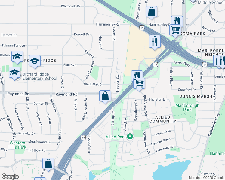 map of restaurants, bars, coffee shops, grocery stores, and more near 2015 Reetz Road in Madison