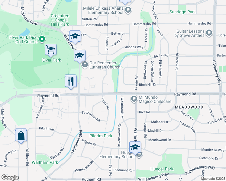 map of restaurants, bars, coffee shops, grocery stores, and more near 6308 Raymond Road in Madison