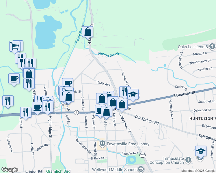 map of restaurants, bars, coffee shops, grocery stores, and more near 308 Collin Avenue in Fayetteville