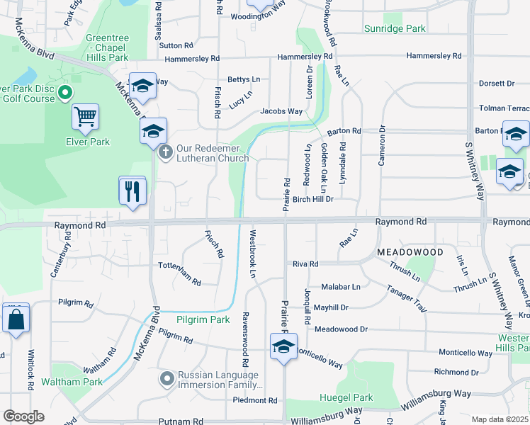 map of restaurants, bars, coffee shops, grocery stores, and more near 6218 Raymond Road in Madison