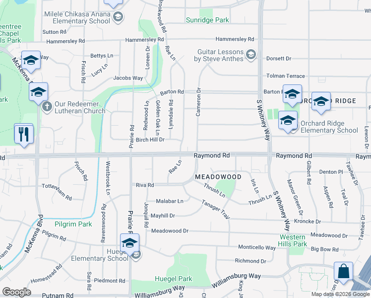 map of restaurants, bars, coffee shops, grocery stores, and more near 5910 Raymond Road in Madison