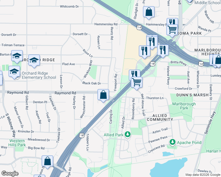 map of restaurants, bars, coffee shops, grocery stores, and more near 2015 Reetz Road in Madison