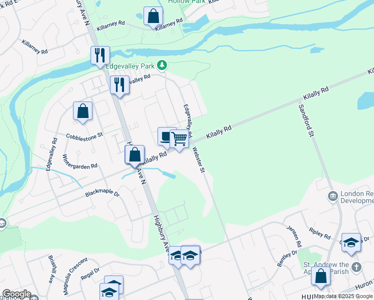 map of restaurants, bars, coffee shops, grocery stores, and more near 1509 Webster Street in London