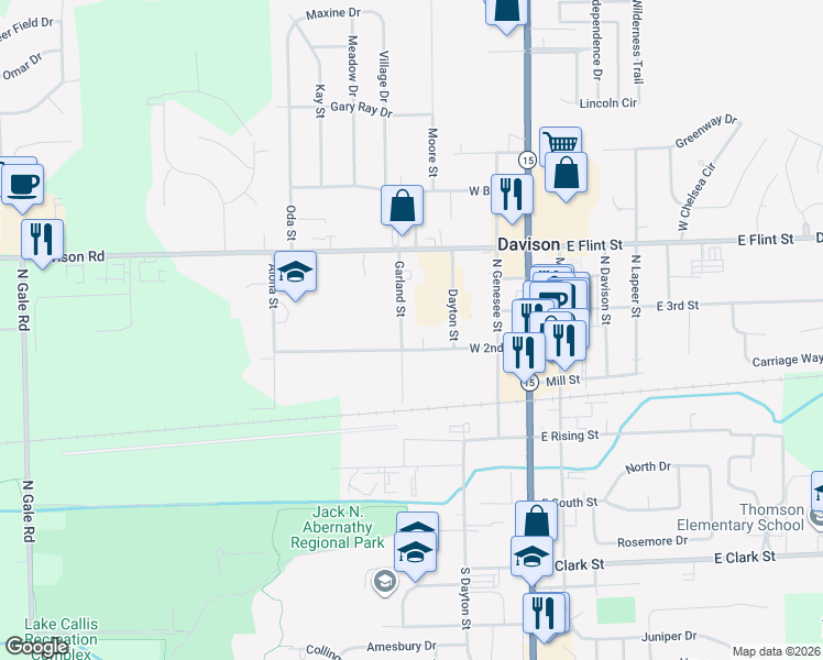 map of restaurants, bars, coffee shops, grocery stores, and more near 330 West 2nd Street in Davison