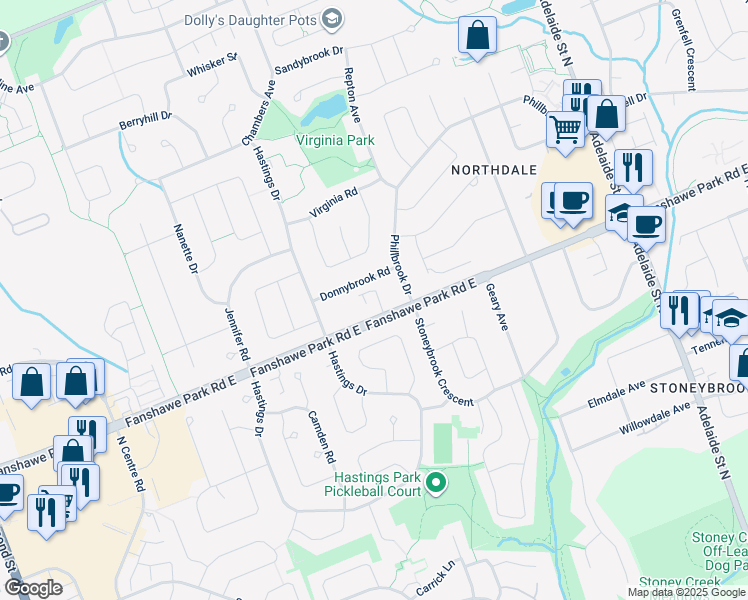 map of restaurants, bars, coffee shops, grocery stores, and more near 420 Fanshawe Park Road East in London