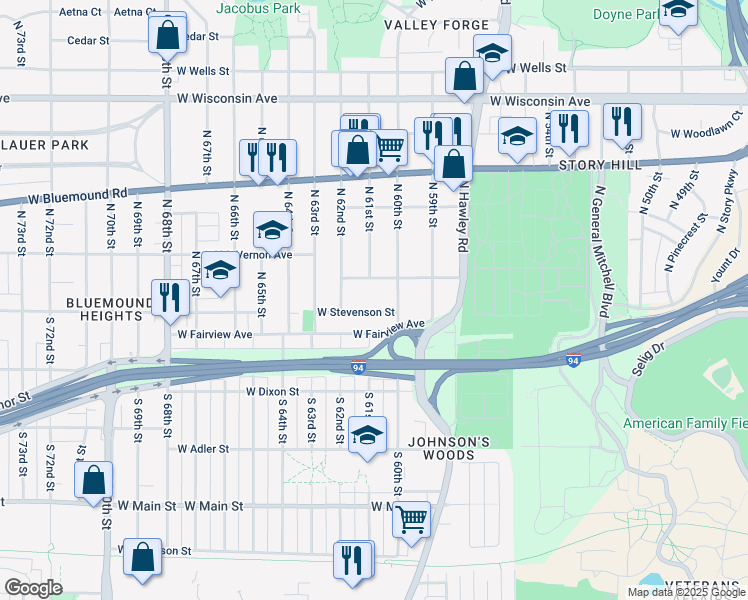 map of restaurants, bars, coffee shops, grocery stores, and more near 6035A West Stevenson Street in Milwaukee