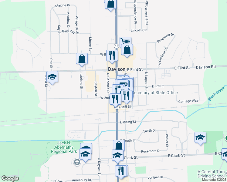 map of restaurants, bars, coffee shops, grocery stores, and more near 325 North State Road in Davison