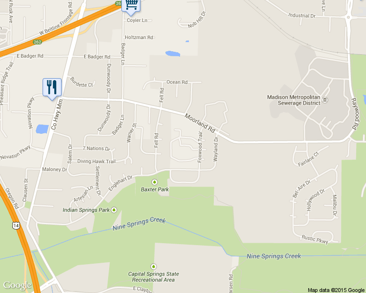 map of restaurants, bars, coffee shops, grocery stores, and more near 1032 South Sunny Vale Lane in Madison