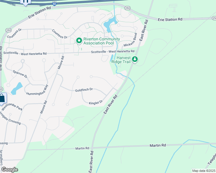 map of restaurants, bars, coffee shops, grocery stores, and more near 85 Kinglet Drive in West Henrietta