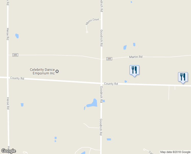 map of restaurants, bars, coffee shops, grocery stores, and more near 6760 Goodrich Road in Clarence Center