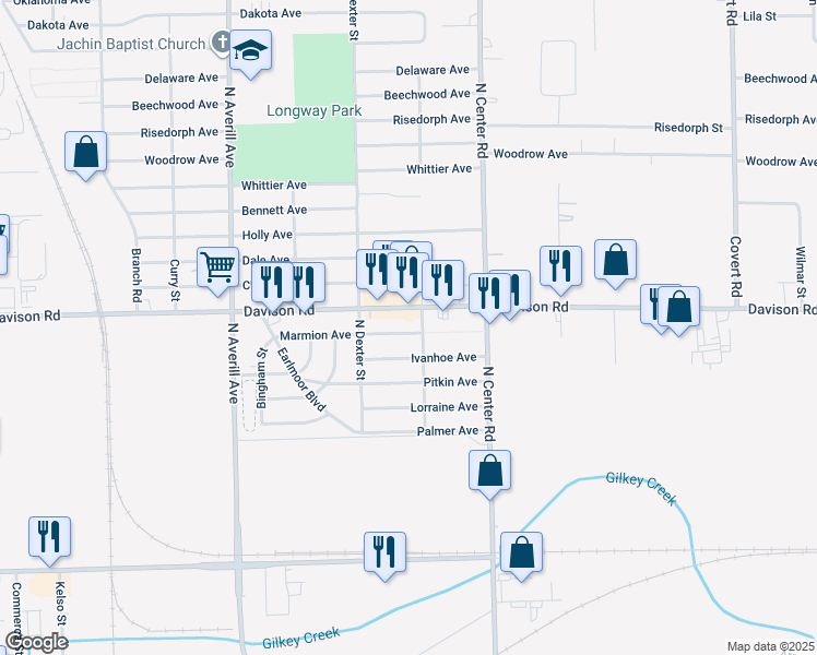 map of restaurants, bars, coffee shops, grocery stores, and more near 3741 Marmion Avenue in Flint
