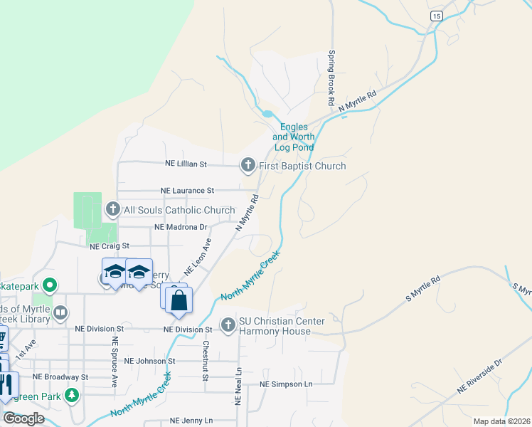 map of restaurants, bars, coffee shops, grocery stores, and more near 1239 N Myrtle Rd in Myrtle Creek
