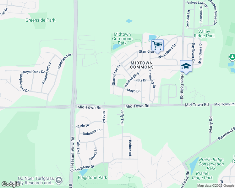 map of restaurants, bars, coffee shops, grocery stores, and more near 8256 Mid Town Road in Madison