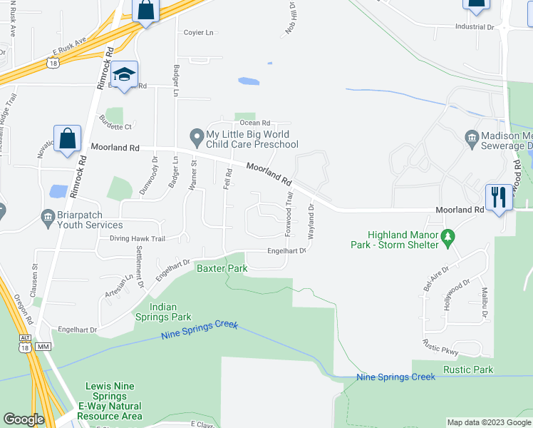 map of restaurants, bars, coffee shops, grocery stores, and more near 1032 South Sunny Vale Lane in Madison