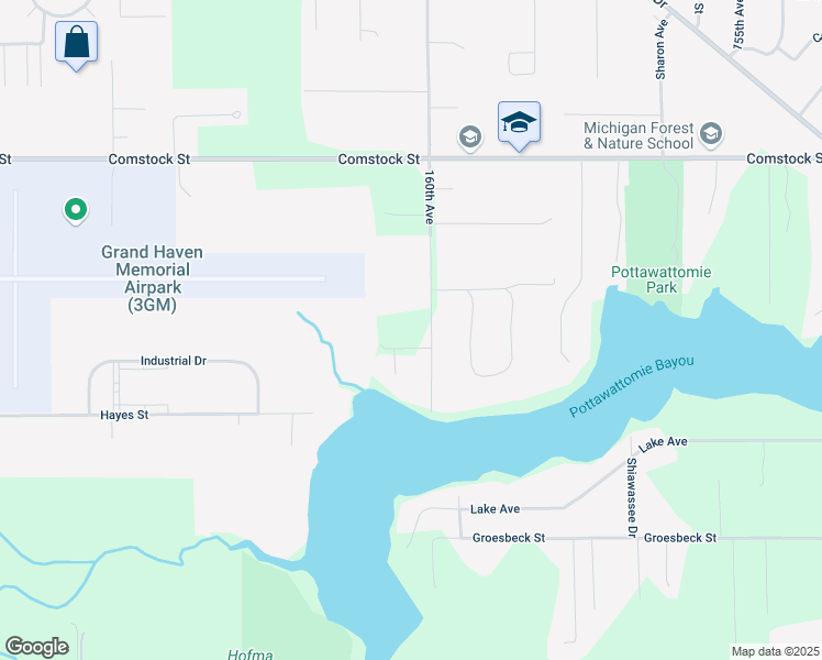map of restaurants, bars, coffee shops, grocery stores, and more near 16008 Robrick Avenue in Grand Haven