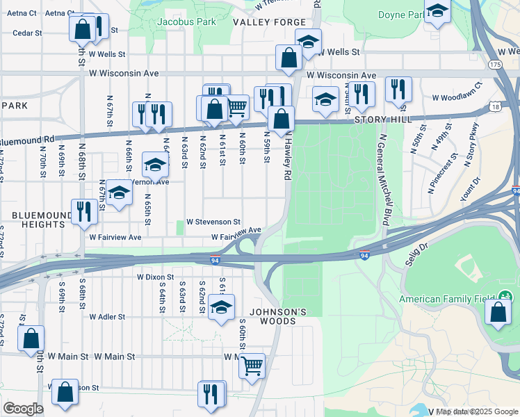 map of restaurants, bars, coffee shops, grocery stores, and more near 124 North 60th Street in Milwaukee