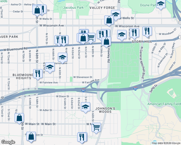 map of restaurants, bars, coffee shops, grocery stores, and more near 6035A West Stevenson Street in Milwaukee