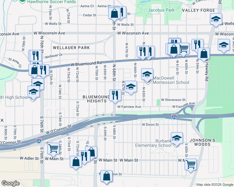 map of restaurants, bars, coffee shops, grocery stores, and more near in Milwaukee