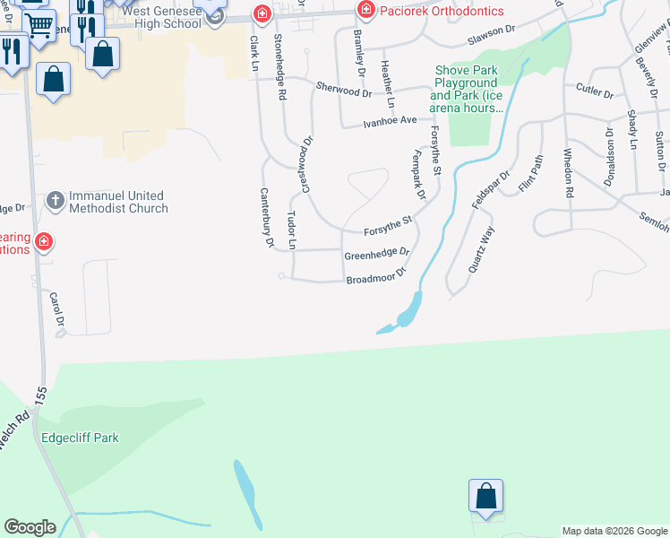 map of restaurants, bars, coffee shops, grocery stores, and more near 97 Monte Vista Drive in Camillus
