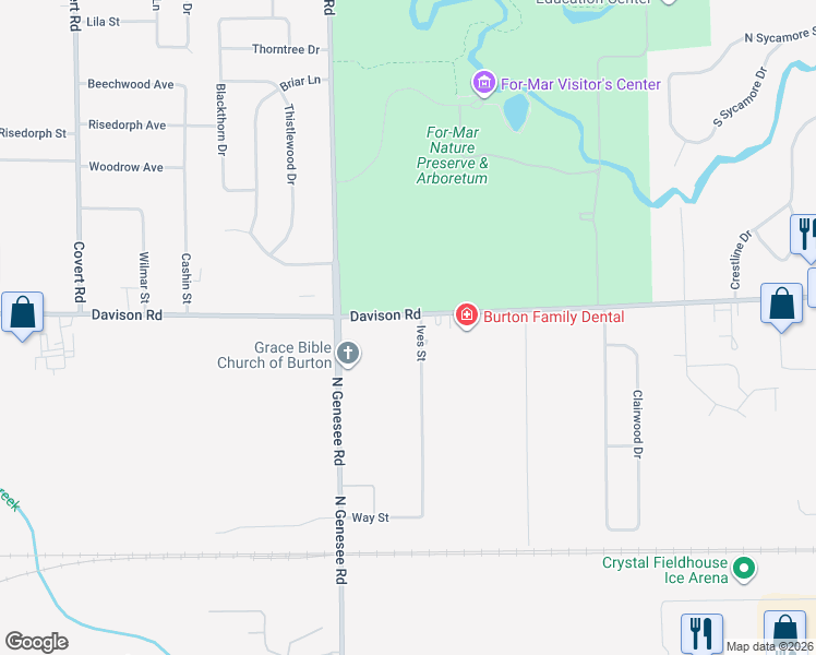 map of restaurants, bars, coffee shops, grocery stores, and more near 1475 Ives Street in Burton