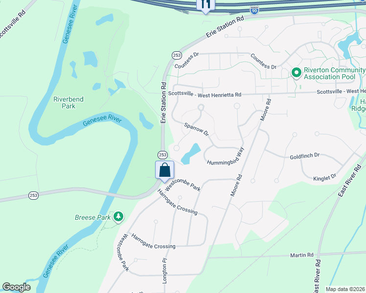 map of restaurants, bars, coffee shops, grocery stores, and more near 28 Starflower Drive in West Henrietta