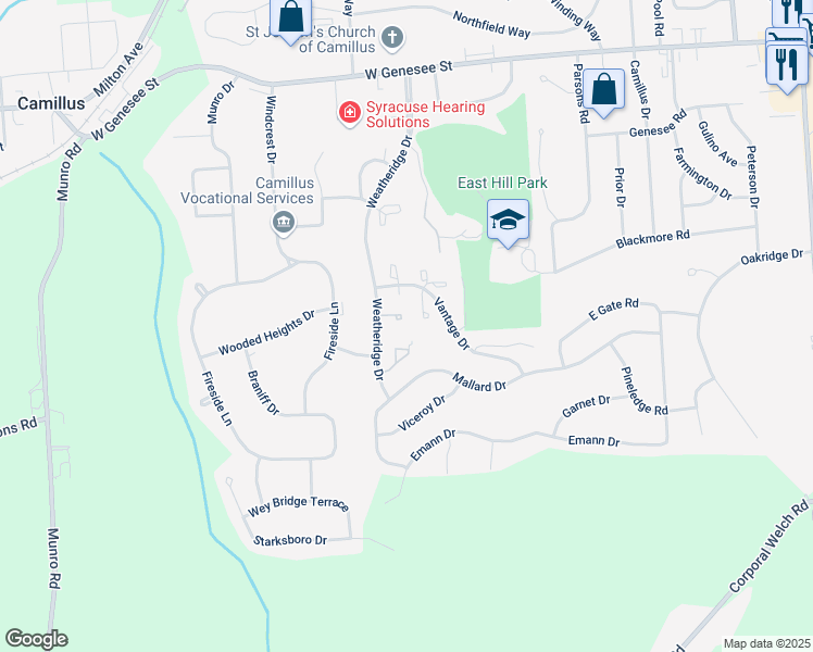 map of restaurants, bars, coffee shops, grocery stores, and more near 204 Barnstable Court in Camillus