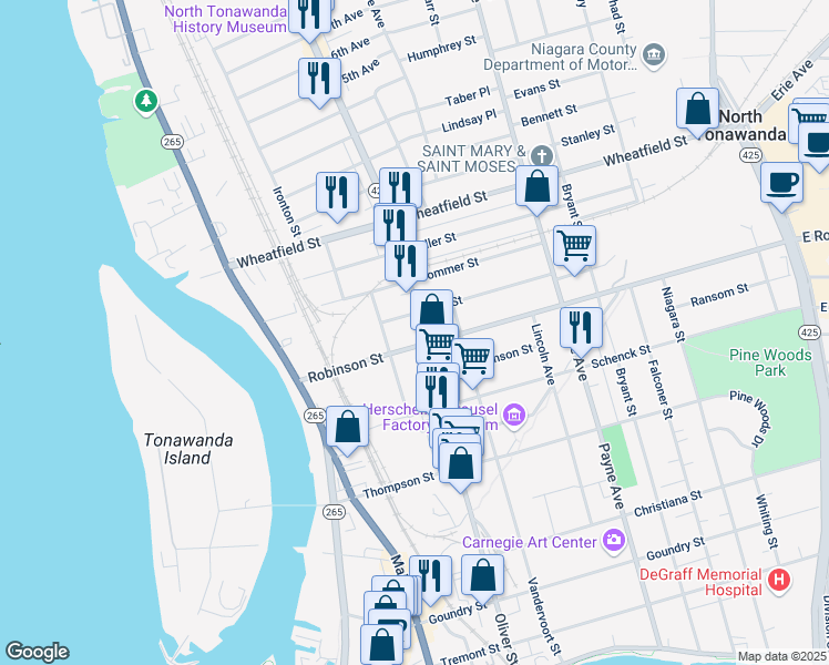 map of restaurants, bars, coffee shops, grocery stores, and more near 26 Keil Street in North Tonawanda