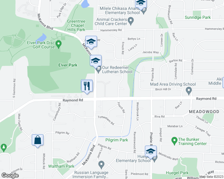 map of restaurants, bars, coffee shops, grocery stores, and more near 19 Cherbourg Court in Madison