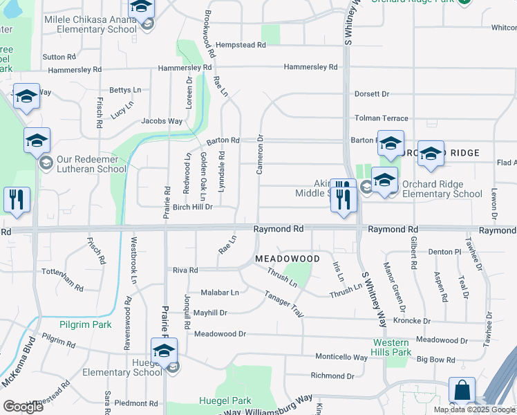 map of restaurants, bars, coffee shops, grocery stores, and more near Cameron Drive in Madison