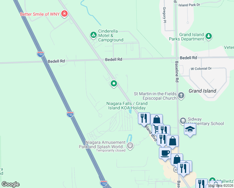 map of restaurants, bars, coffee shops, grocery stores, and more near 2644 Baseline Road in Erie County