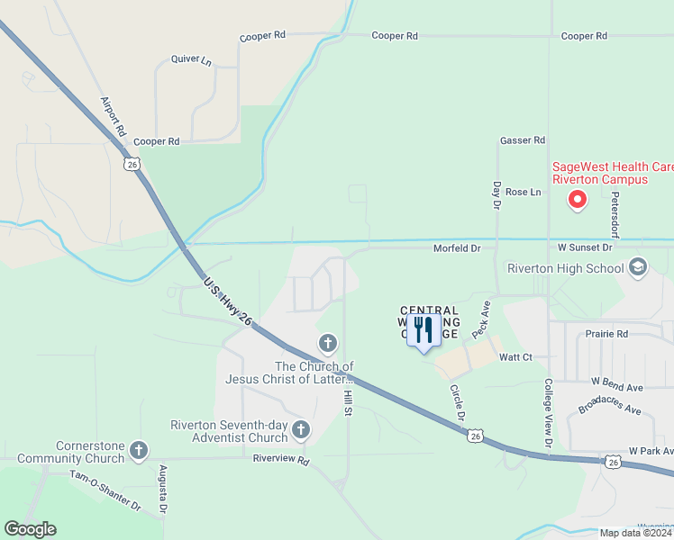 map of restaurants, bars, coffee shops, grocery stores, and more near 811 Wolf Creek Drive in Riverton