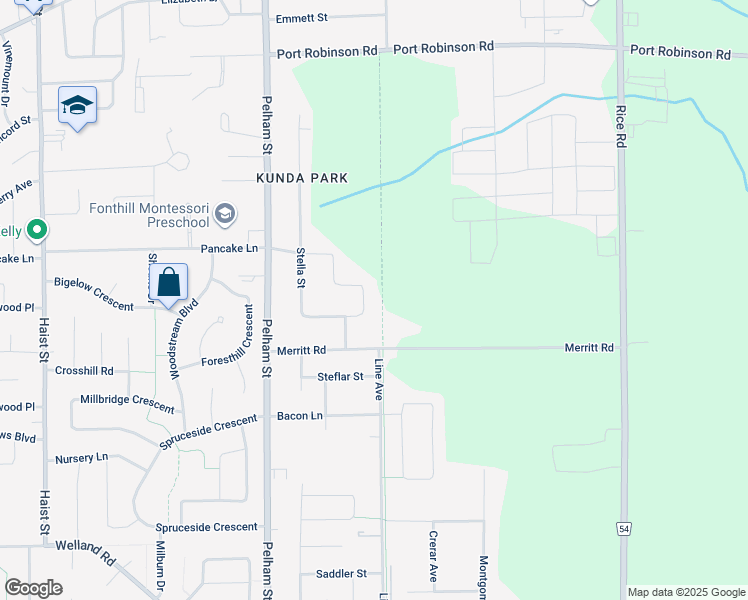 map of restaurants, bars, coffee shops, grocery stores, and more near 95 Kunda Park Boulevard in Pelham