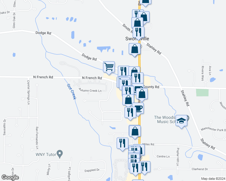 map of restaurants, bars, coffee shops, grocery stores, and more near 4901 North French Road in East Amherst