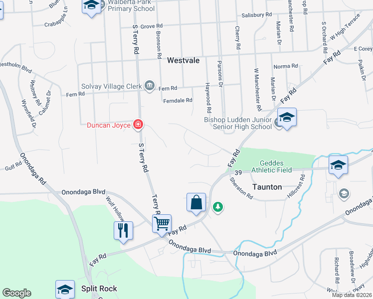 map of restaurants, bars, coffee shops, grocery stores, and more near 211 Ludden Parkway in Syracuse