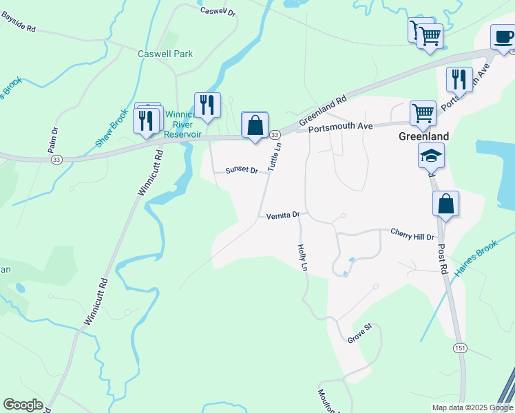 map of restaurants, bars, coffee shops, grocery stores, and more near 54 Tuttle Lane in Greenland