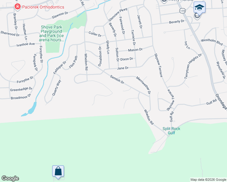 map of restaurants, bars, coffee shops, grocery stores, and more near 129 Peridot Drive in Syracuse