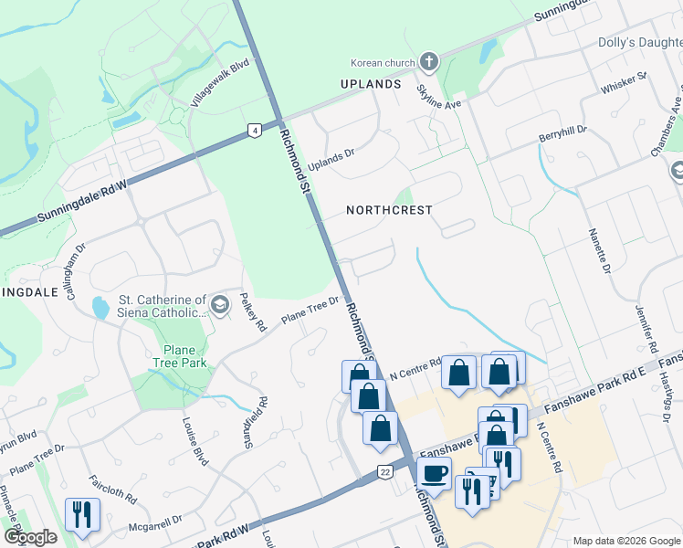 map of restaurants, bars, coffee shops, grocery stores, and more near 1920 Richmond Street in London