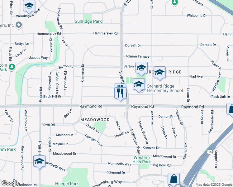 map of restaurants, bars, coffee shops, grocery stores, and more near 5705 Bartlett Lane in Madison