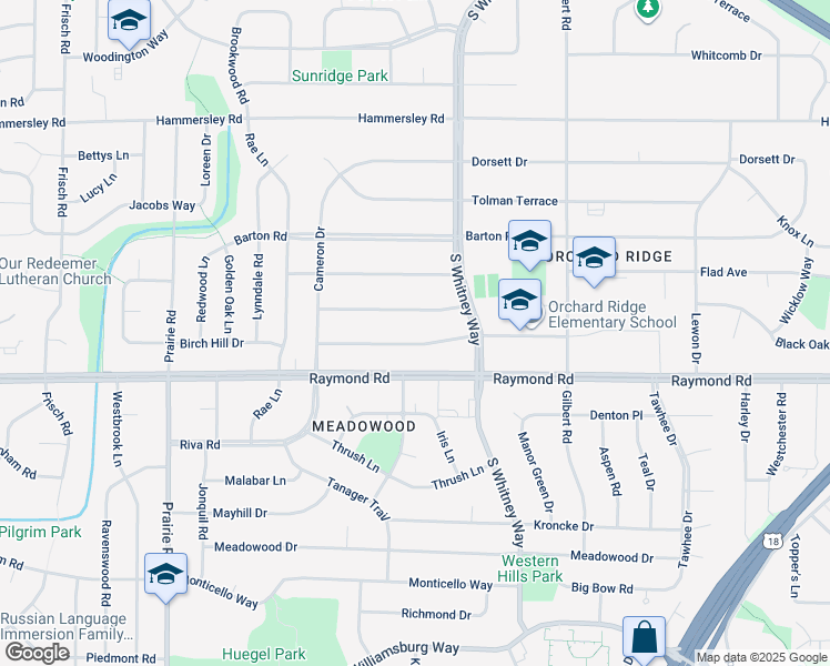 map of restaurants, bars, coffee shops, grocery stores, and more near 5721 Bartlett Lane in Madison