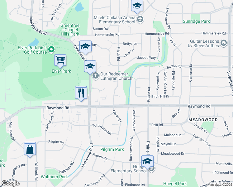 map of restaurants, bars, coffee shops, grocery stores, and more near 1813 Frisch Road in Madison