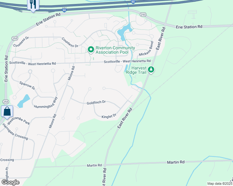 map of restaurants, bars, coffee shops, grocery stores, and more near 35 Sweet Pea Drive in West Henrietta